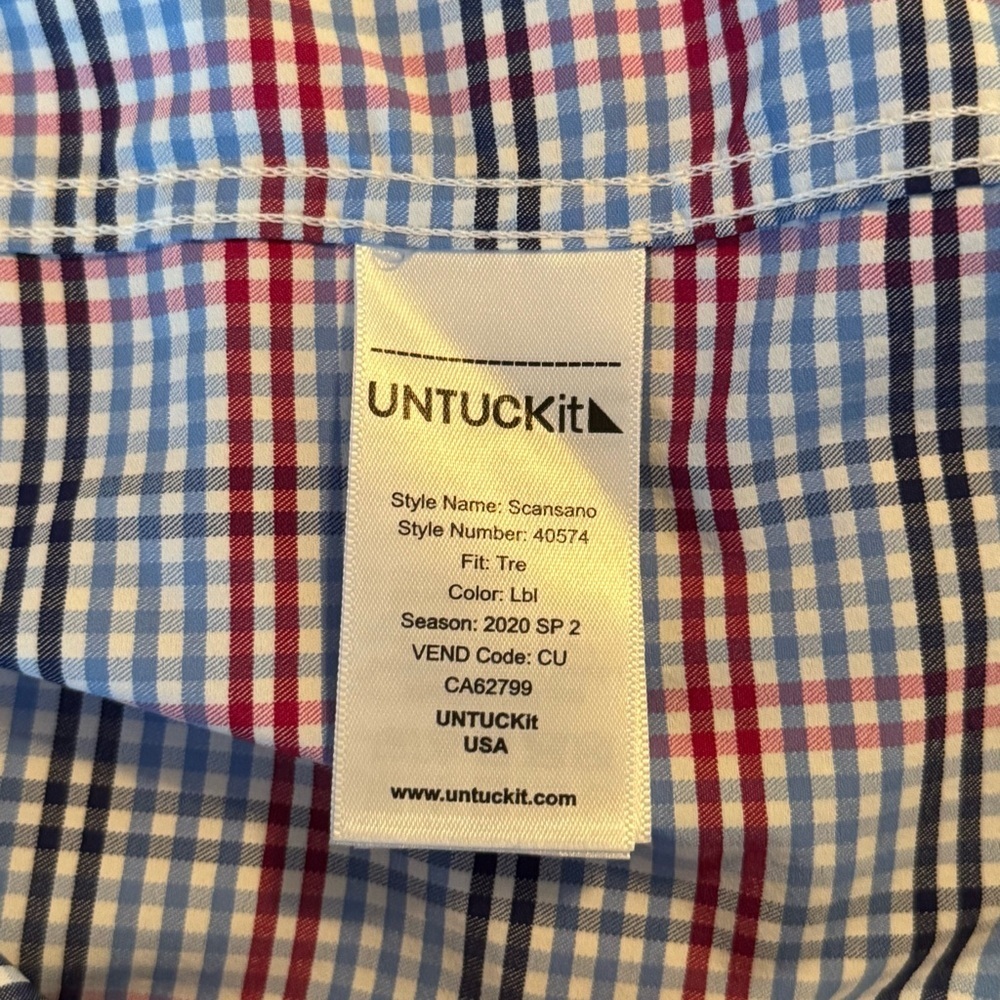 UNTUCKit Scansano Performance Blue Pink Plaid Button Down Shirt Men Sz XXL Tall - Picture 5 of 10